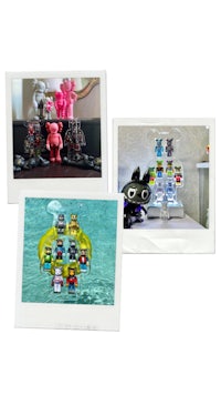 a group of photos of toys and figurines on a table